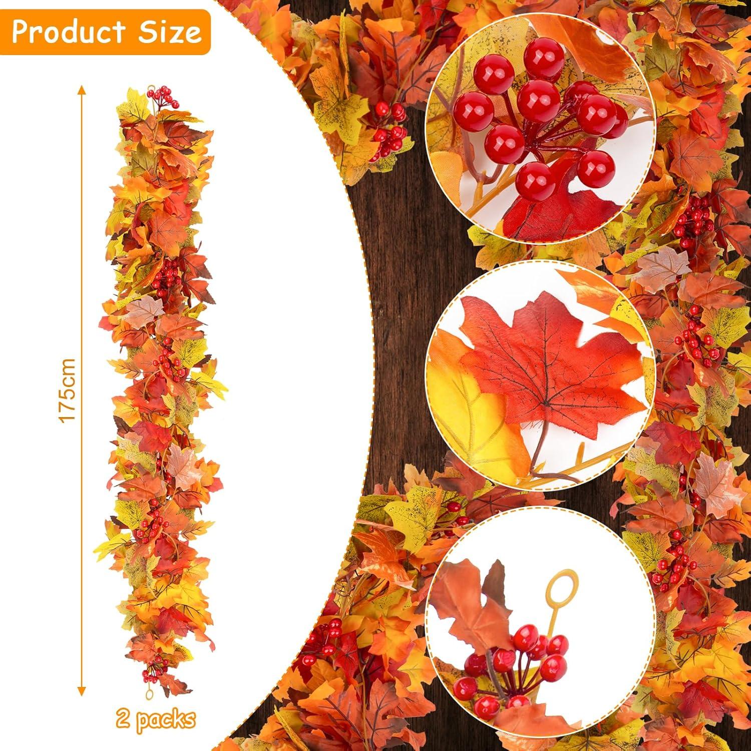 Künstliche Herbst Ahornblatt Girlande 175cm 2er Set Beeren