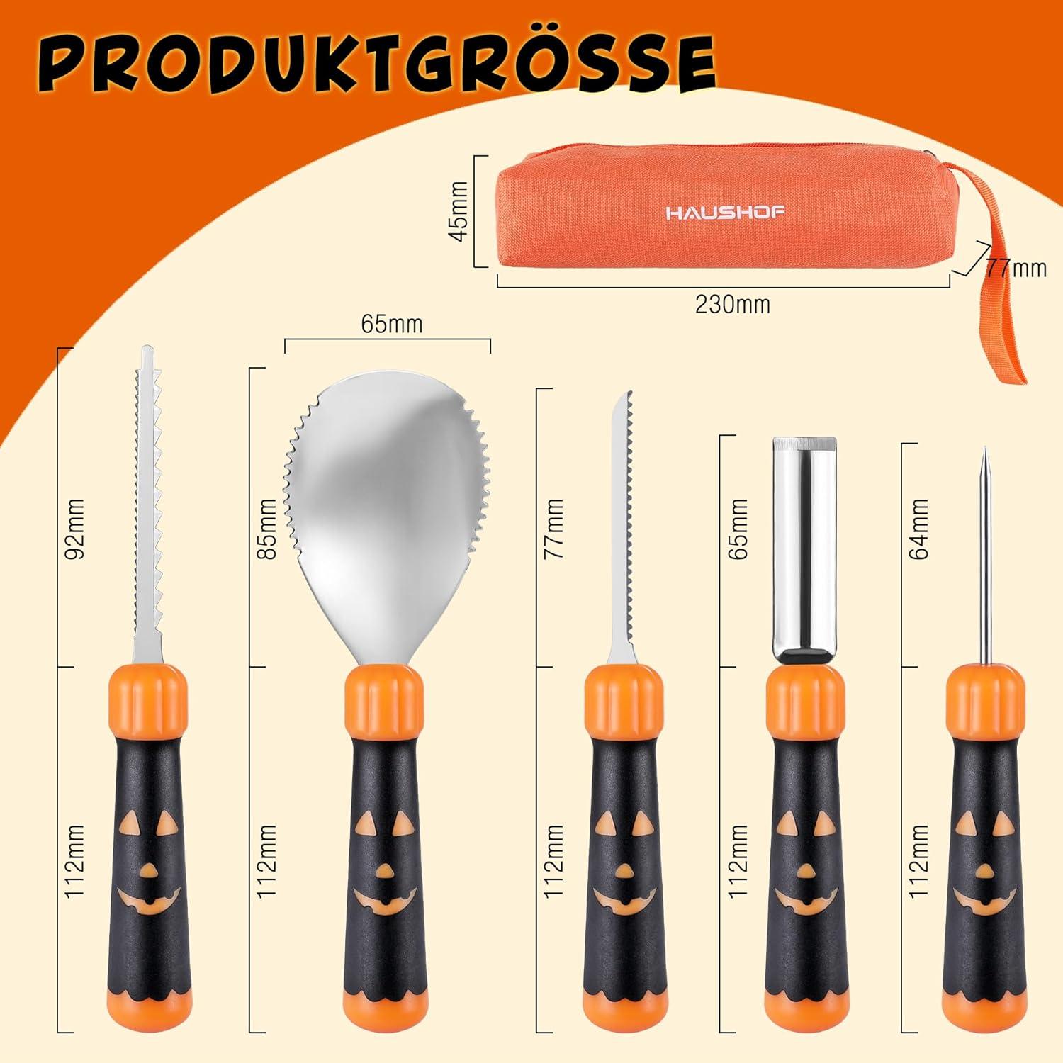Halloween Kürbis Schnitzset 5-tlg. Profi Werkzeuge in Tasche