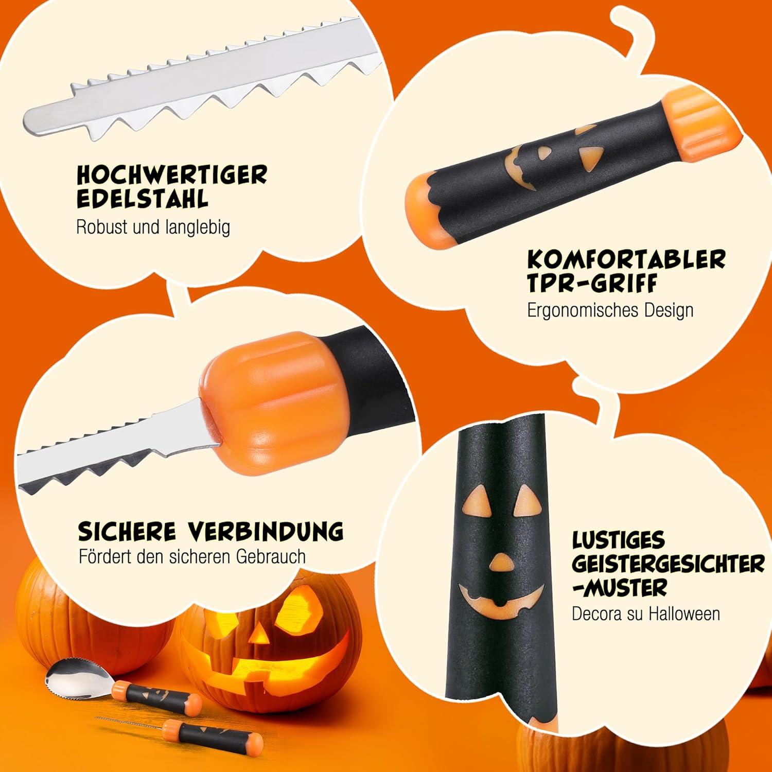 Professionelles Halloween Kürbisschnitzset 5-tlg. Edelstahl Werkzeuge mit Tasche