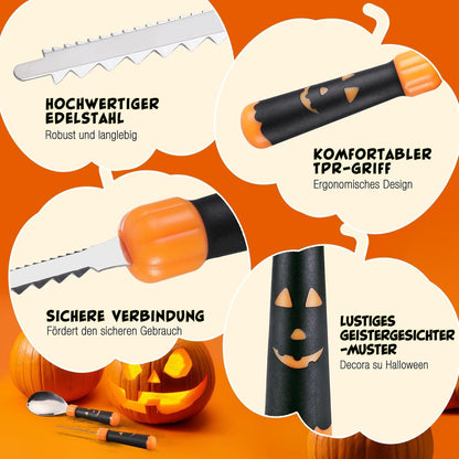 Professionelles Halloween Kürbisschnitzset 5-tlg. Edelstahl Werkzeuge mit Tasche