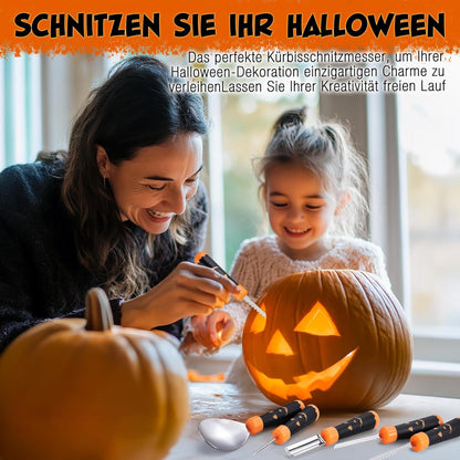 Professionelles Halloween Kürbisschnitzset 5-tlg. Edelstahl Werkzeuge mit Tasche
