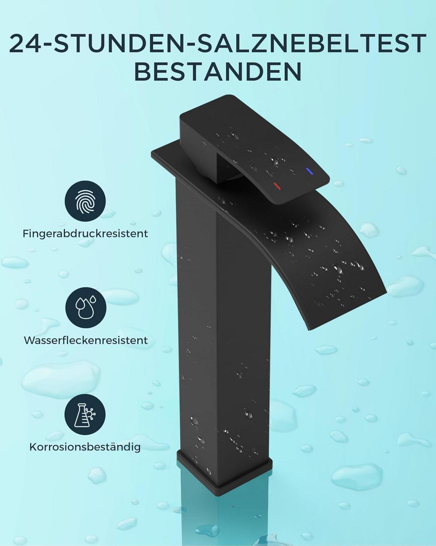 FORIOUS Schwarz Wasserfall Waschtischarmatur Einhandmischer 220mm