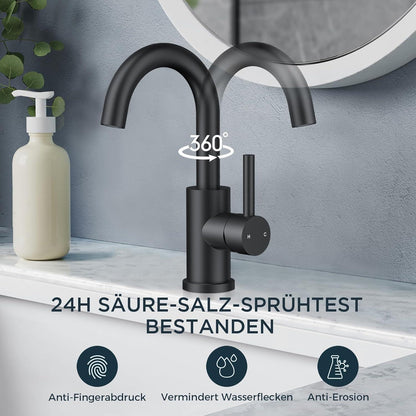 FORIOUS Schwarz Wasserhahn 360° Drehbar Edelstahl