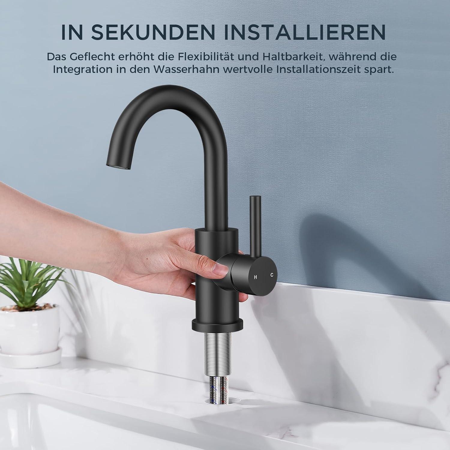 FORIOUS Schwarz Wasserhahn 360° Drehbar Edelstahl Bad Küche
