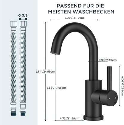 FORIOUS Schwarz Wasserhahn 360° Drehbar Edelstahl Bad Küche