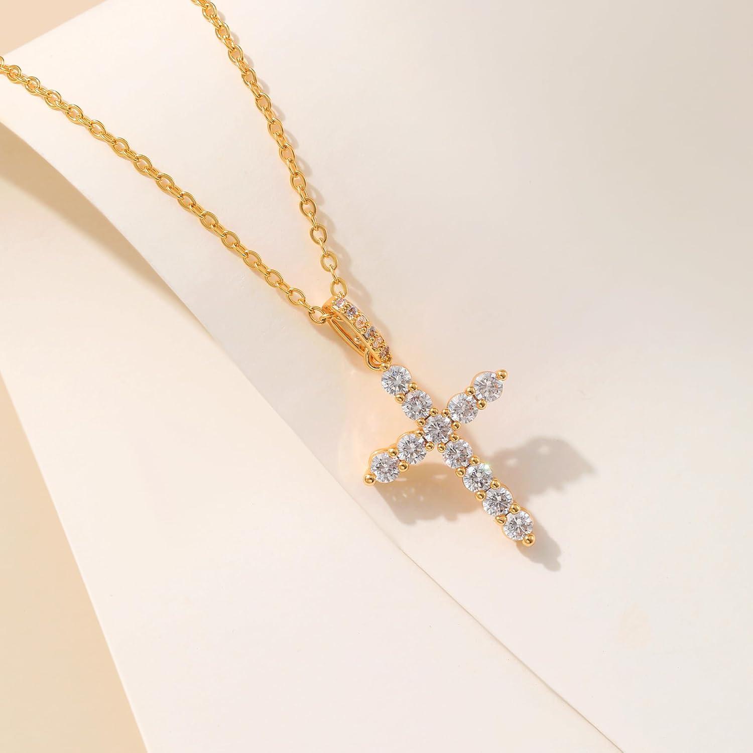 Kreuz Kette Damen Silber mit Anhänger Halskette CZ Gold