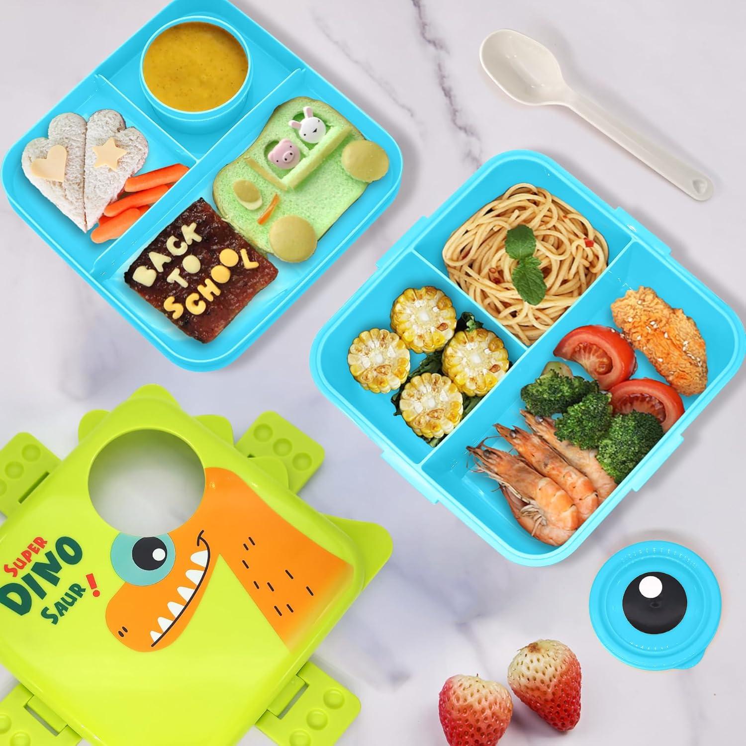 Brotdose Kinder Lunchbox Auslaufsicher Snackbox mit Fächern Dinosaurier