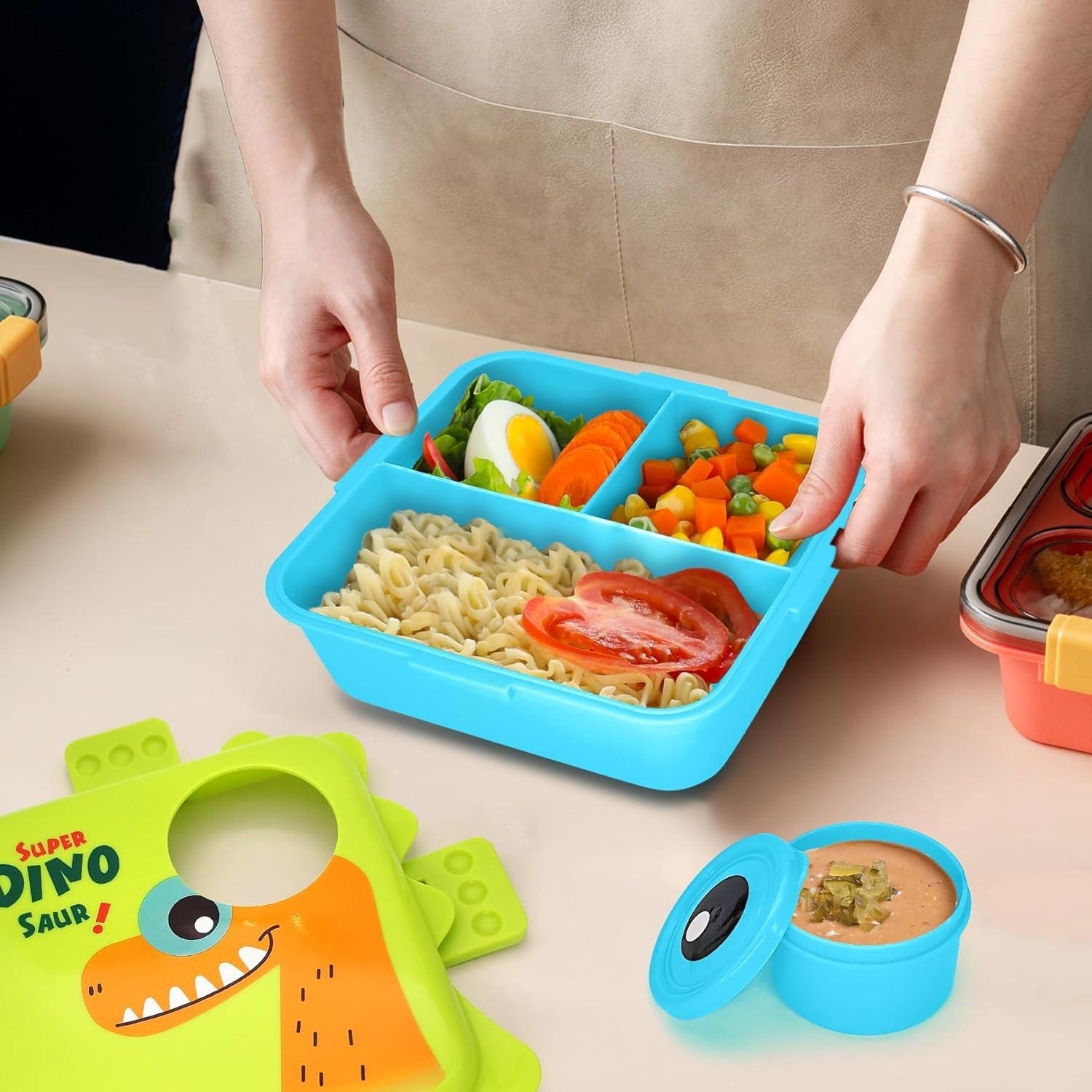 Brotdose Kinder Lunchbox Auslaufsicher Snackbox mit Fächern Dinosaurier