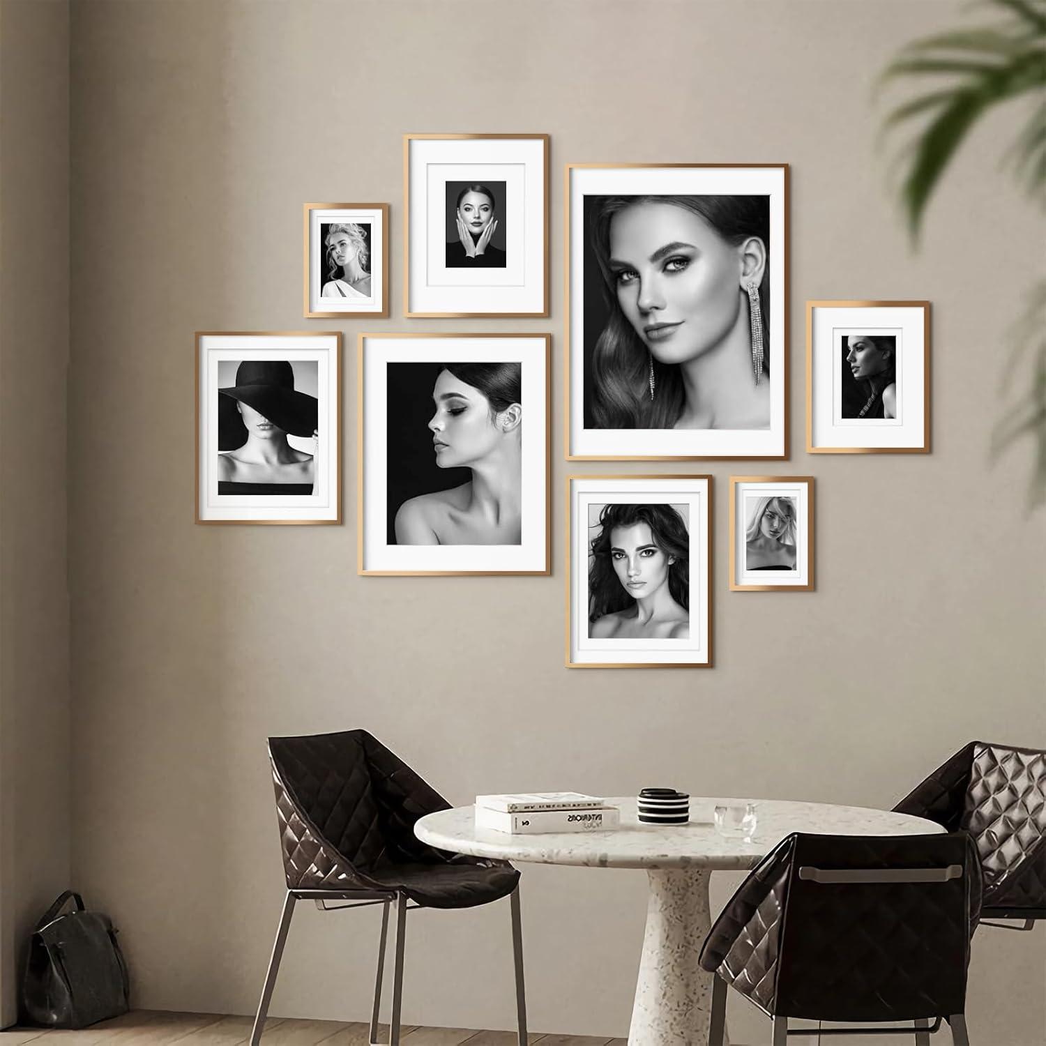 Gold A4 Aluminum Picture Frame Display with Mats, Plexiglass, Tabletop/Wall Mount - 2 Pack