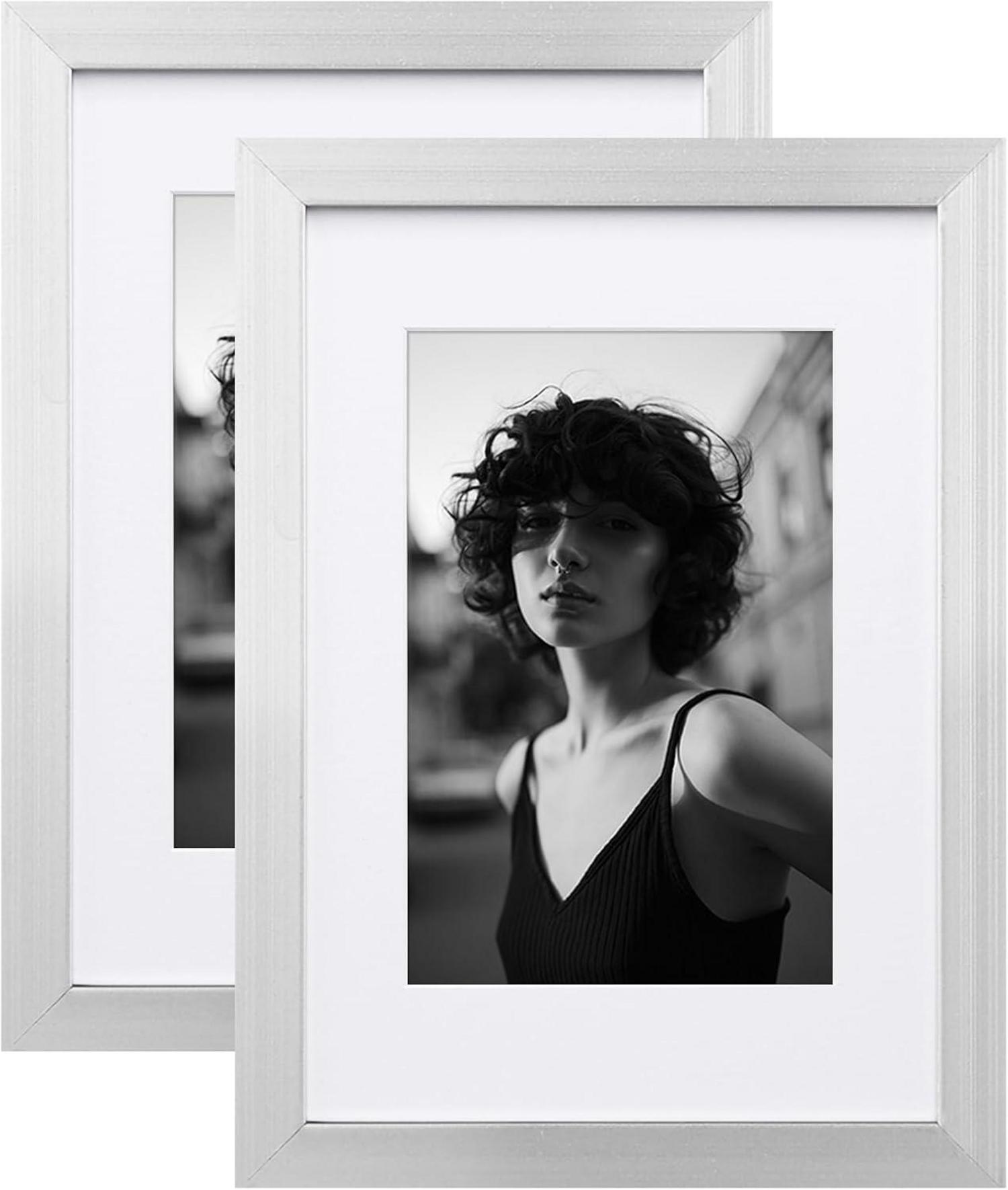 Aluminum Picture Frame Set with Mats and Plexiglass, 2 Pack