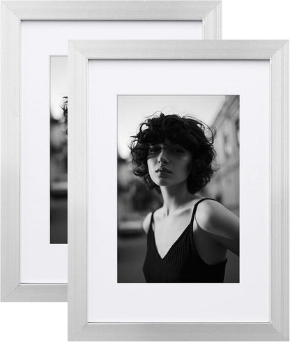 Aluminum Picture Frame Set with Mats and Plexiglass, 2 Pack
