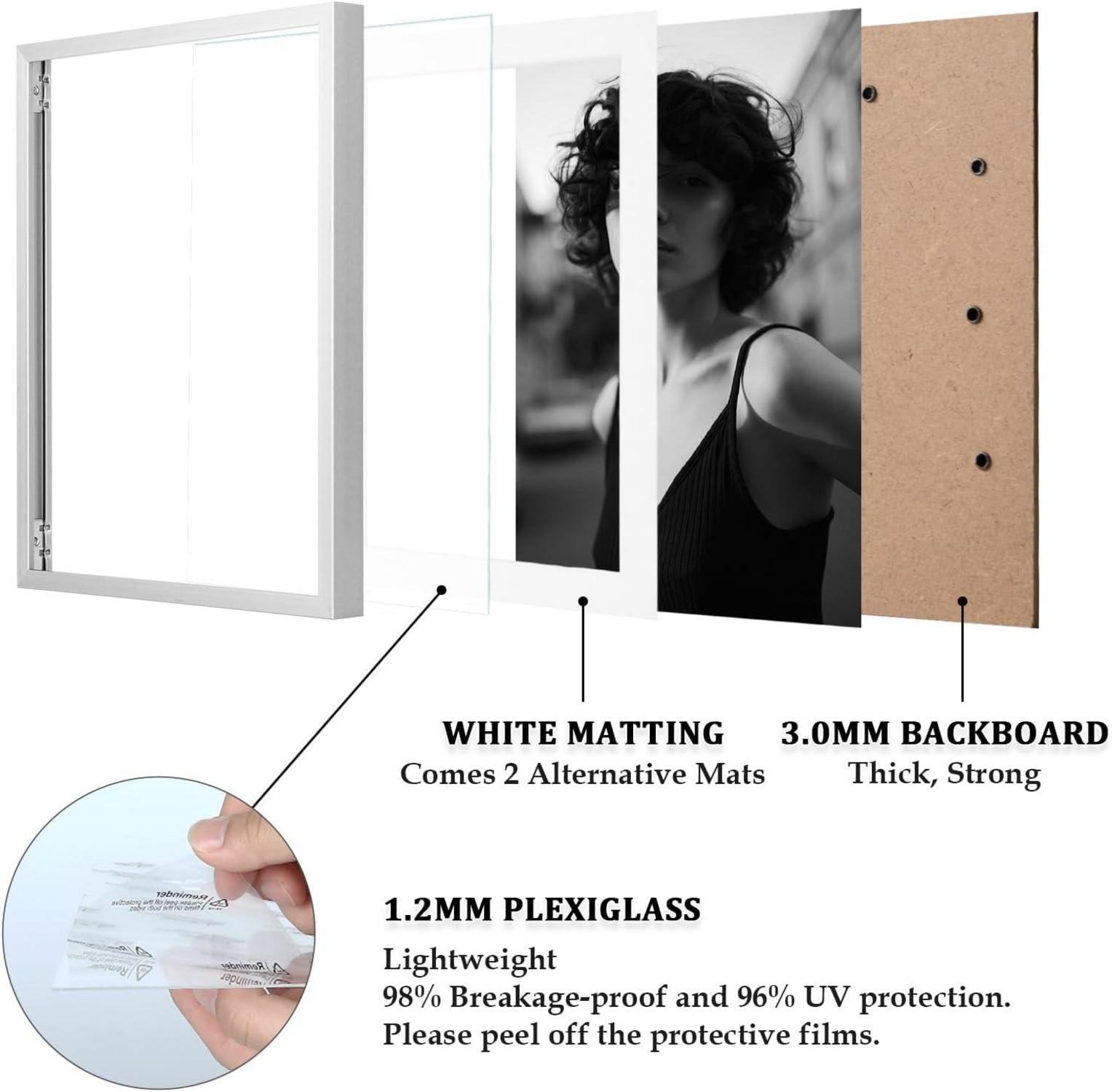 Egofine A4 Aluminum Picture Frame Display with Mats, 2 Pack