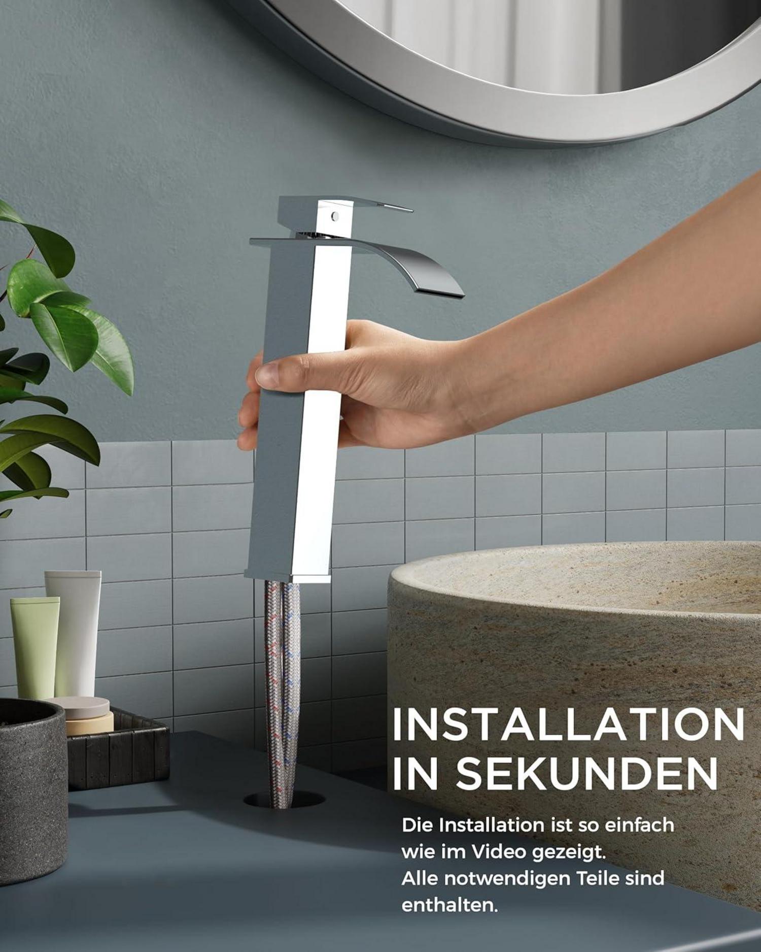 FORIOUS Wasserhahn Bad mit Wasserfall Auslauf, 220mm Höhe - Chrom, Wassersparend & Energiesparend
