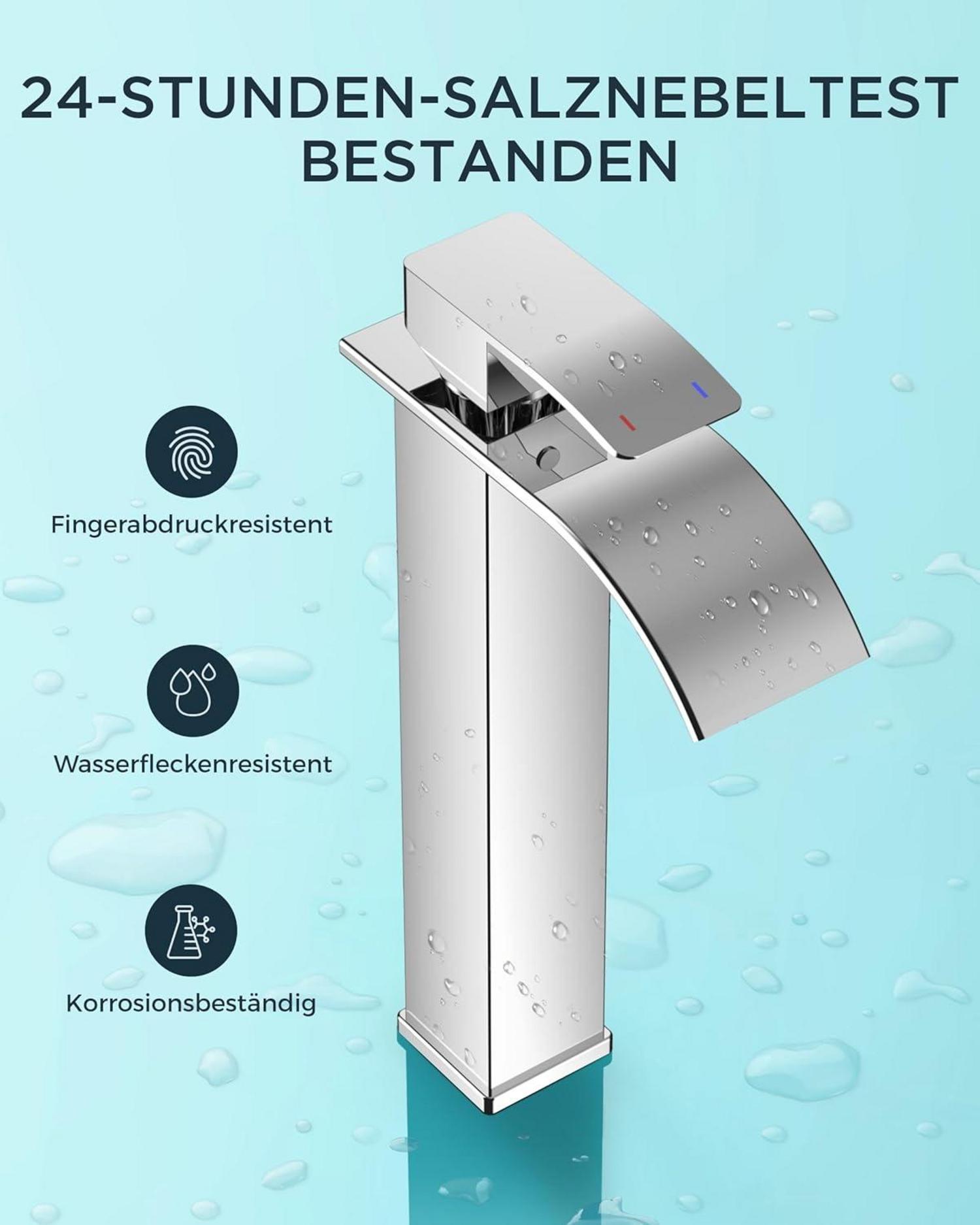 FORIOUS Wasserhahn Bad Wasserfall Waschtischarmatur 220mm Chrom