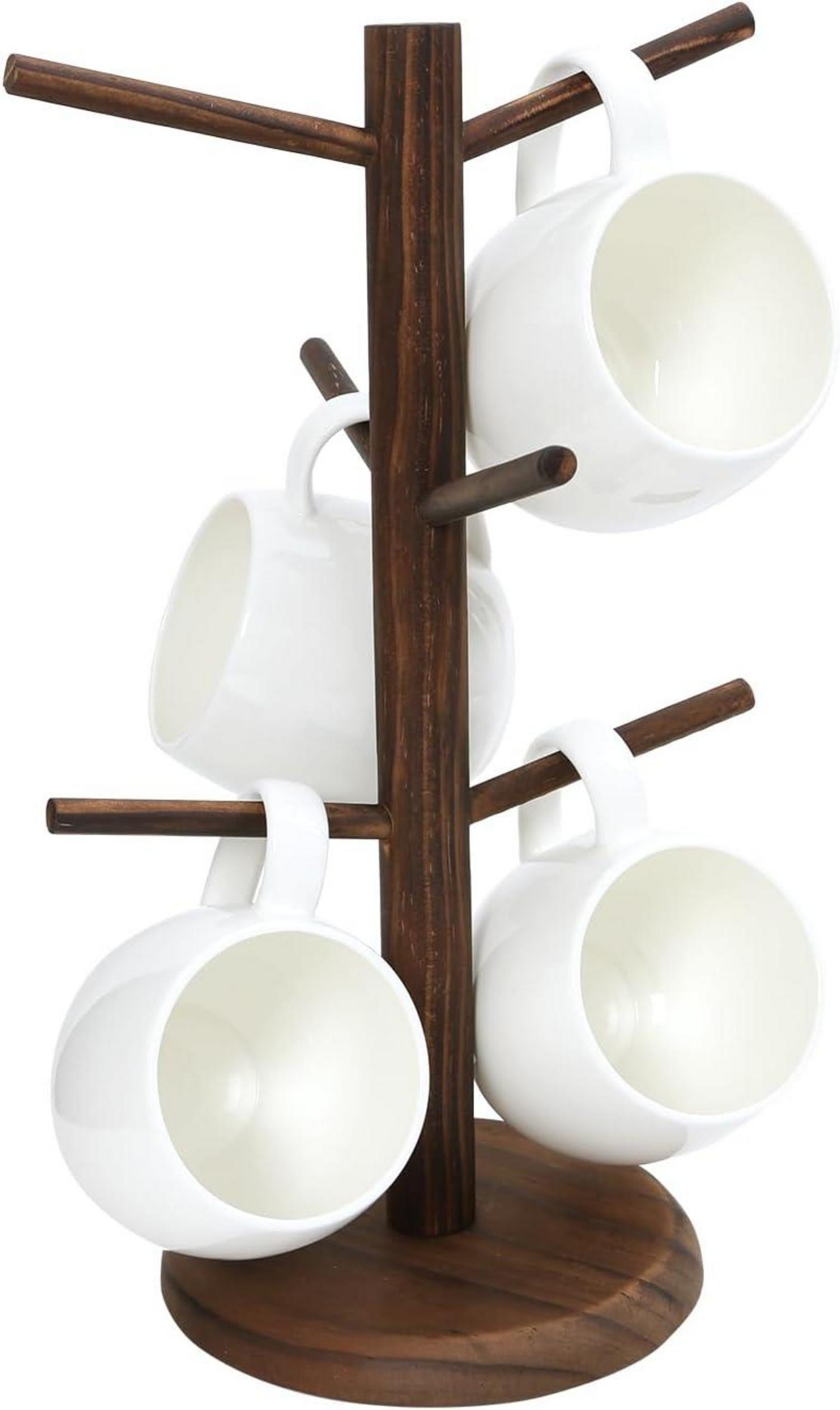 Kaffeebecherhalter Holz Kaffeetassenständer Theke 6 Haken Organizer