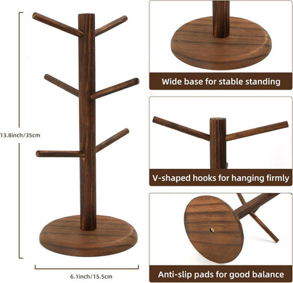 Holz Kaffeetassenhalter mit 6 Haken für die Theke