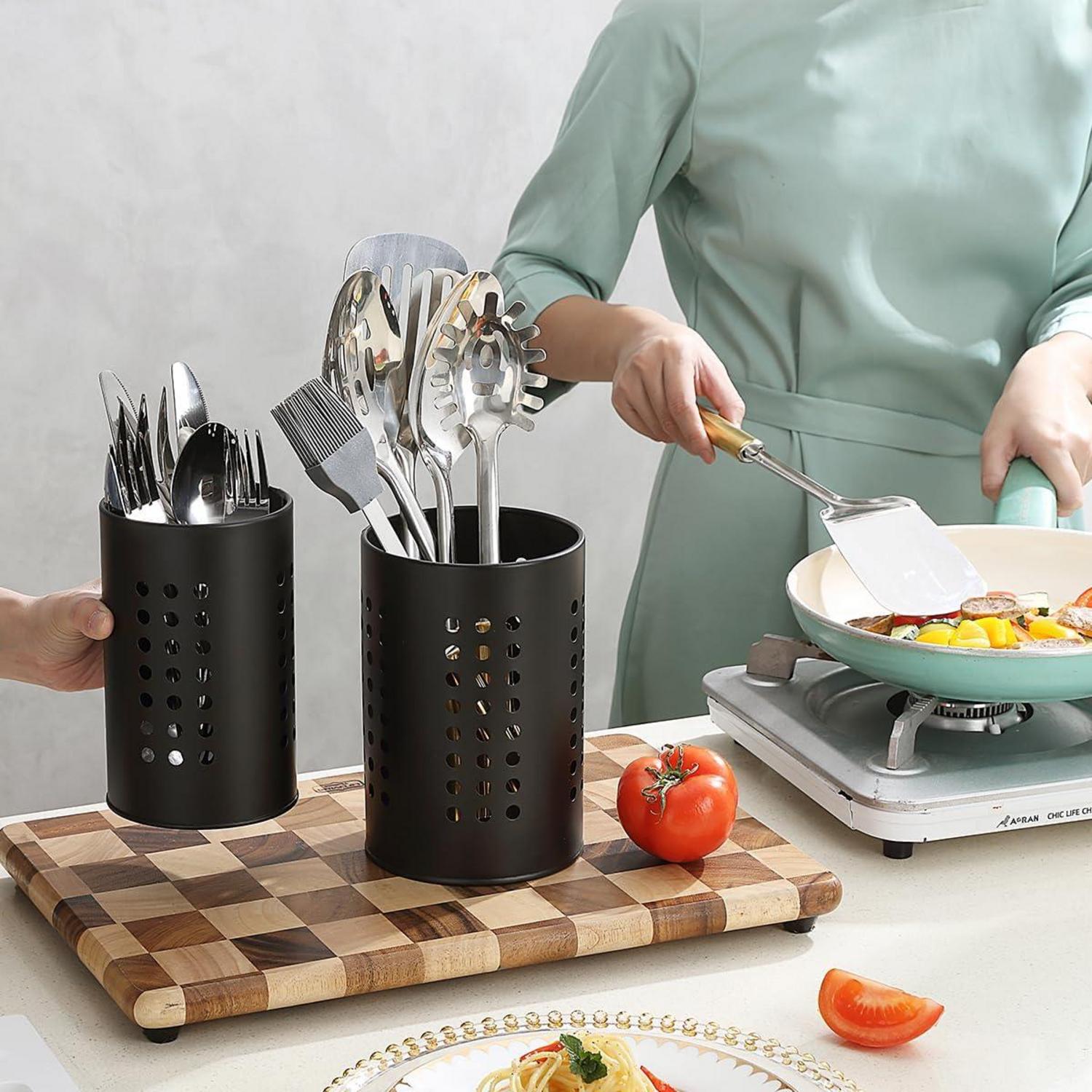 Küchenutensilienhalter Edelstahl Schwarz 2 Stück Bauernhausstil