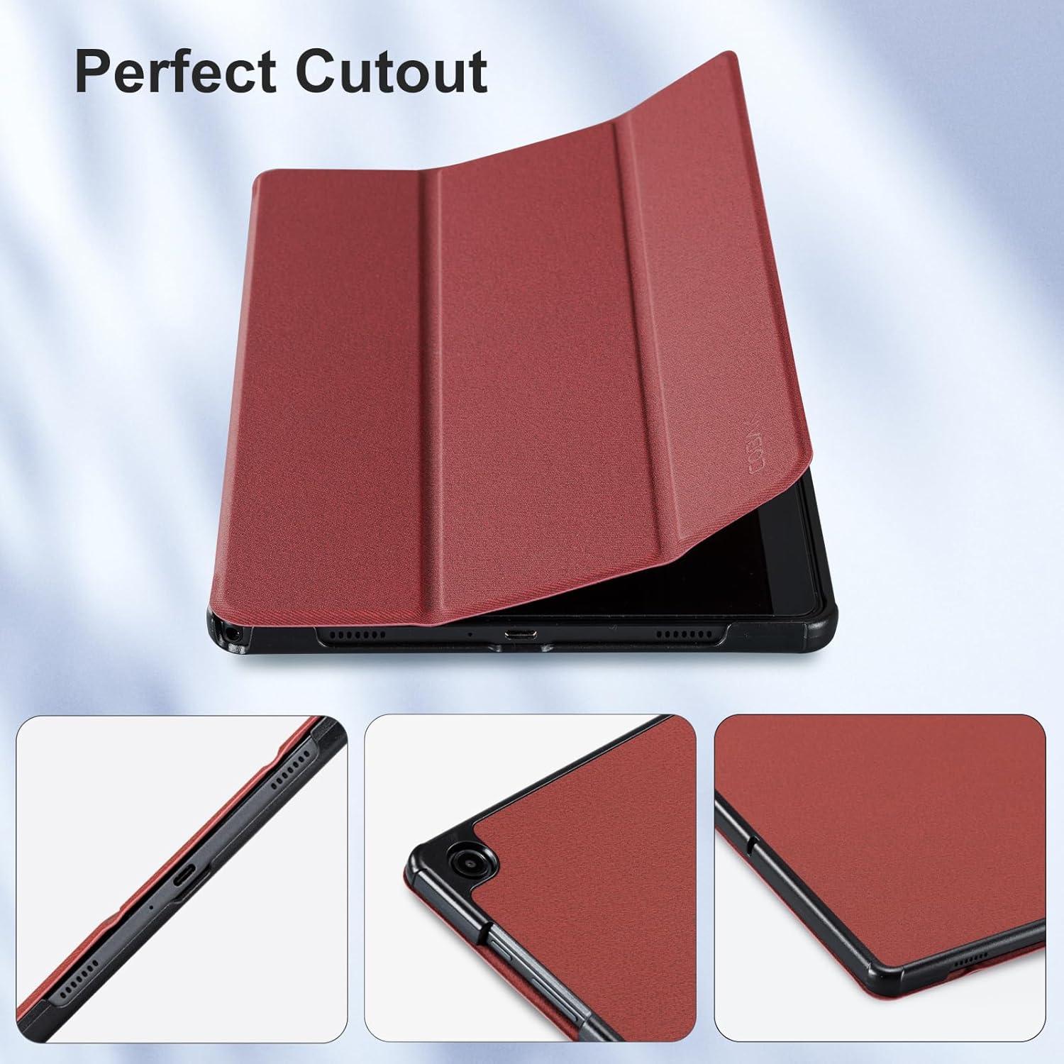 CoBak Samsung Galaxy Tab A9+ 11 Zoll Hülle Dunkelrot PU-Leder Schutzhülle
