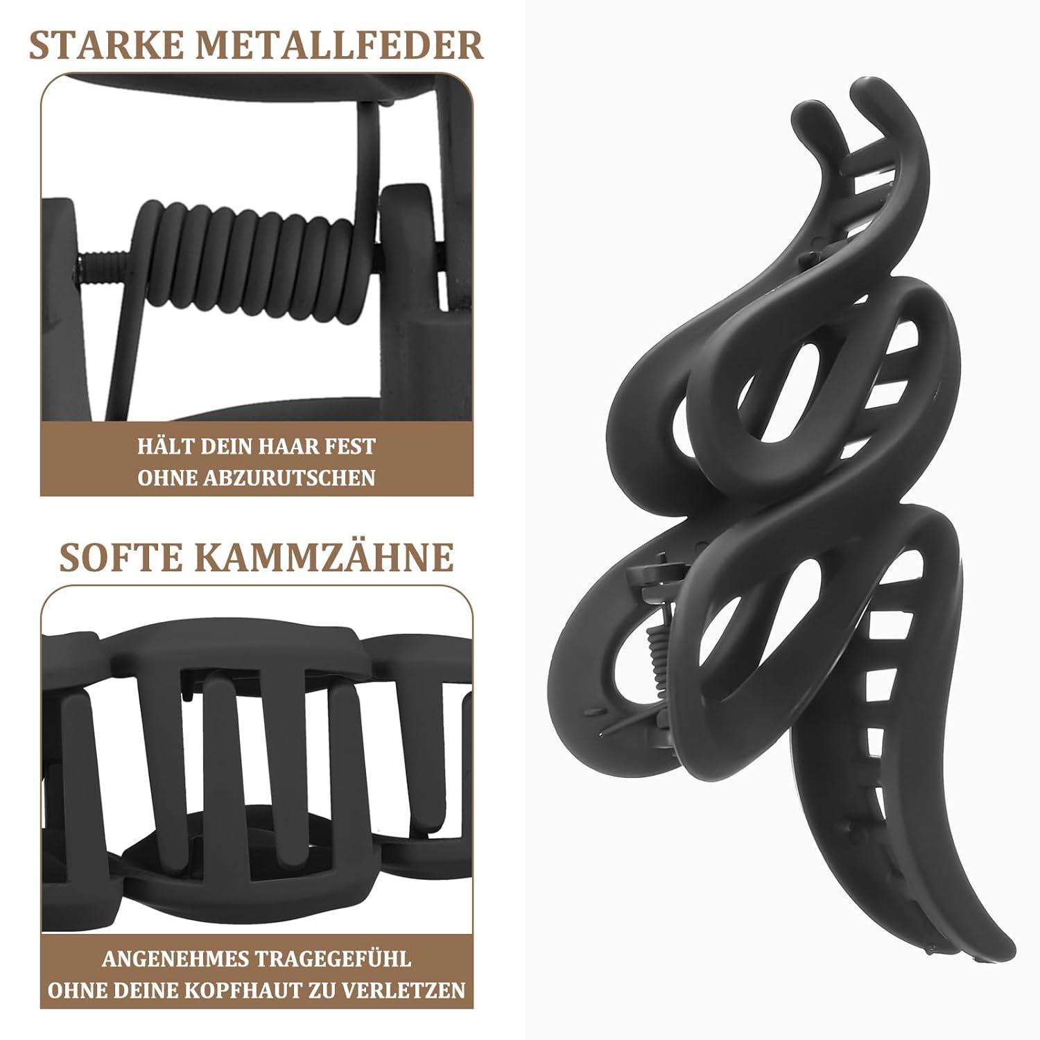 4er Set Große Haarklammern mit Wellenform, 13cm, Rutschfest