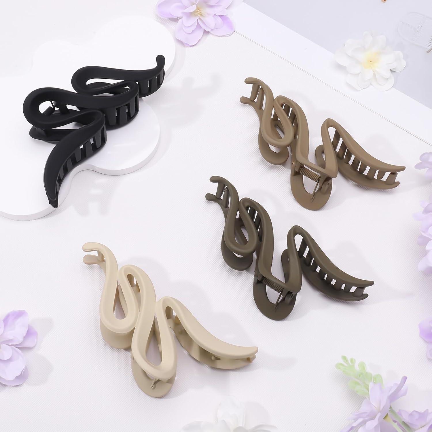 4er Set Große Haarklammern 13cm für dickes Haar, Wellenform, Rutschfest - Haarspangen für Frauen