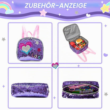 Kinder Rucksack mit Rollen & Trolley Set Lila Herz