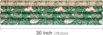 Weihnachts-Geschenkpapier Kraftpapier Eule Rentier