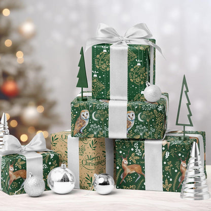 4 Rollen Weihnachtsgeschenkpapier Kraftpapier Eule Rentier Weihnachtskugel Textdesign
