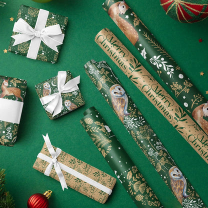 Weihnachtsgeschenkpapier Kraftpapier 4 Rollen Eule Rentier Kugel 76x3m