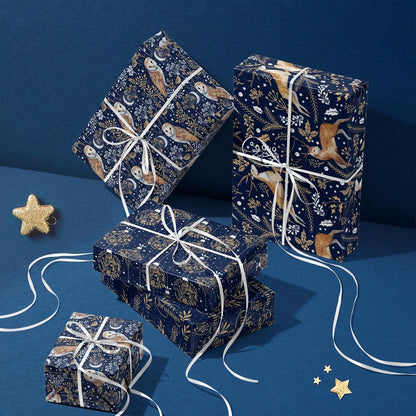 Weihnachts-Geschenkpapierrollen Kraftpapier - Eule Rentier Kugel Text - 43,2x3m