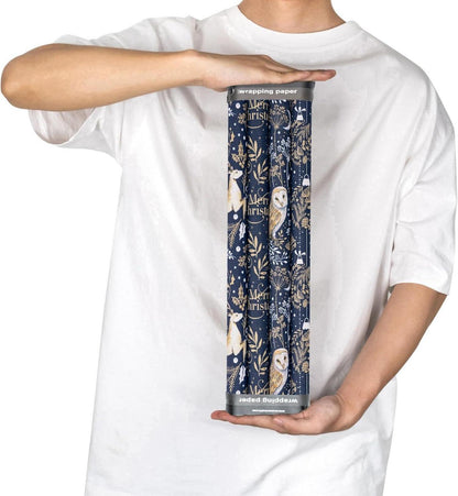 4 Rollen Weihnachts-Geschenkpapier Kraftpapier Blaue Eule Rentier 43,2