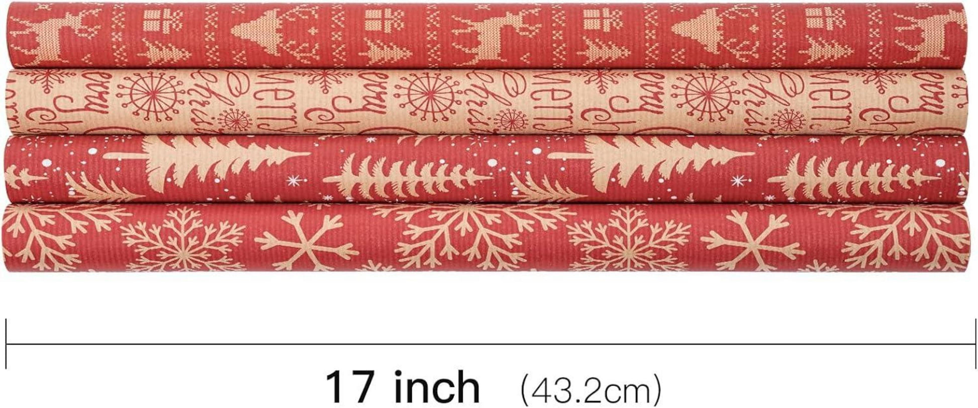 Weihnachts-Geschenkpapier 4 Rollen Kraftpapier Rentier