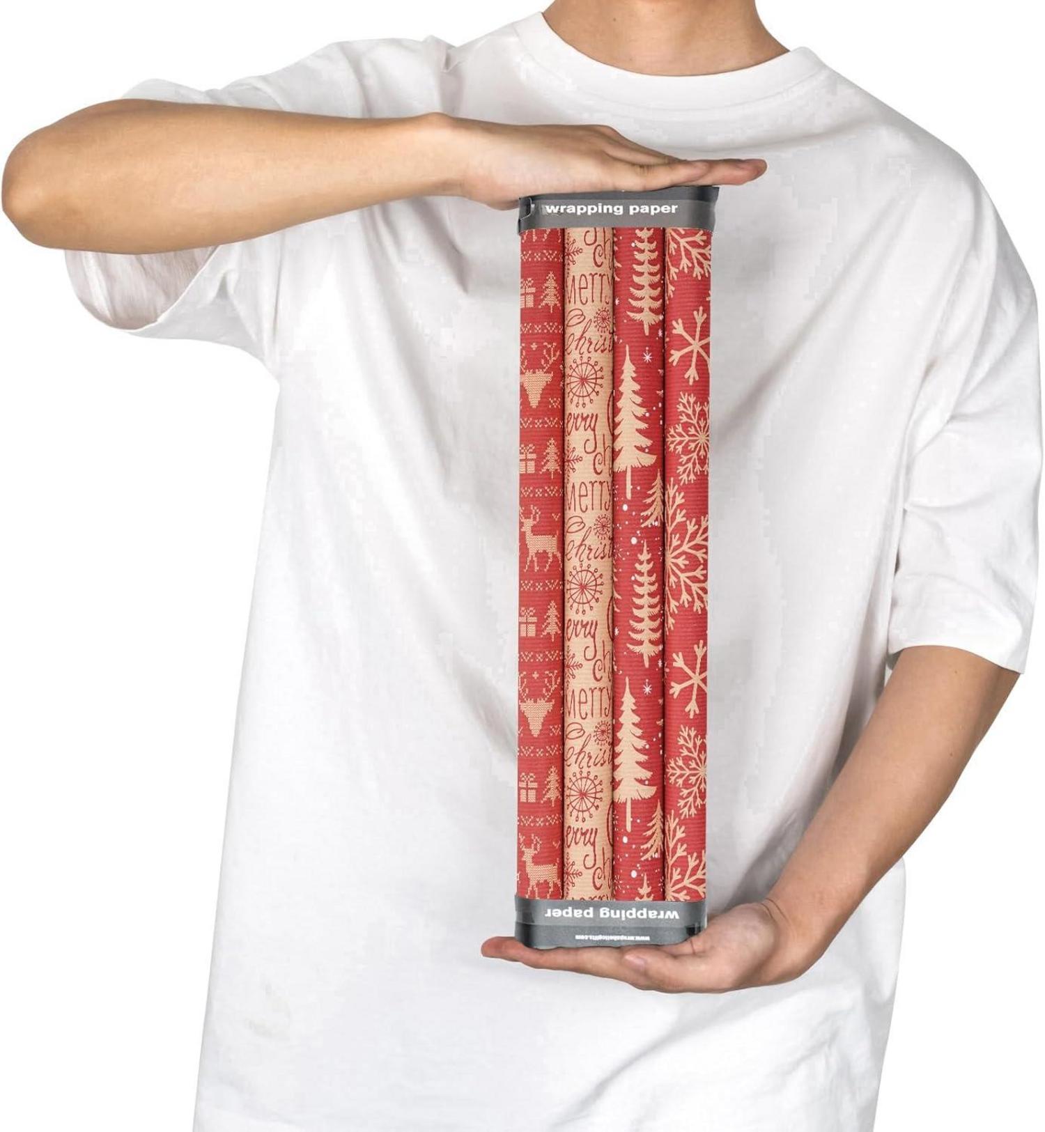 Weihnachts-Geschenkpapier Kraftpapier Rotes Rentier Schneeflocke 4