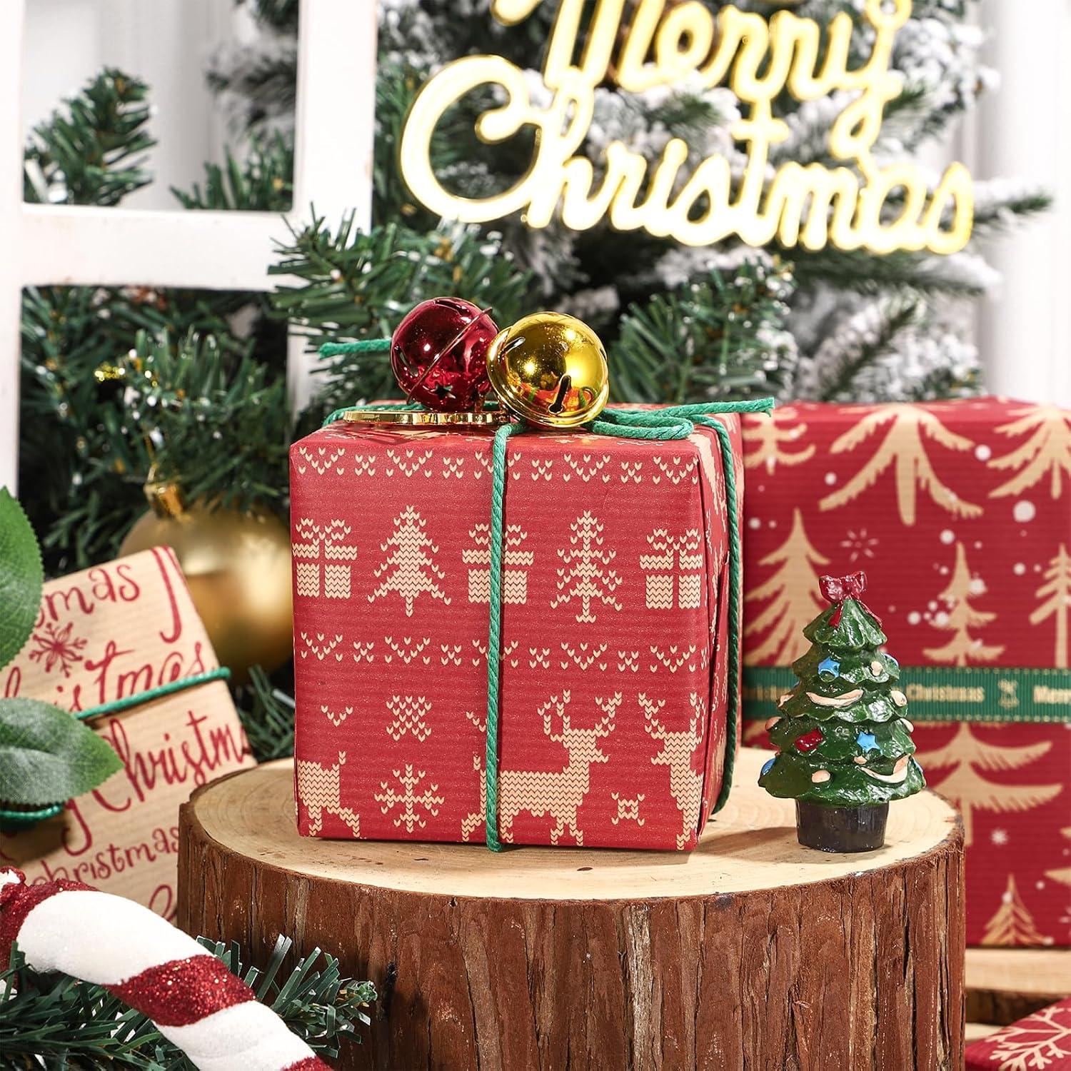 Weihnachtsgeschenkpapier Kraftpapier Rentier Schneeflocke Weihnachtsbaum 4 Rollen
