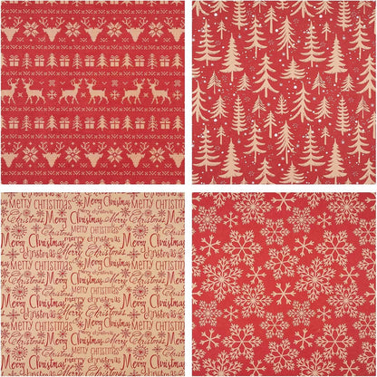 Weihnachts-Geschenkpapier Kraftpapier Rentier Schneeflocke Baum 4Rollen