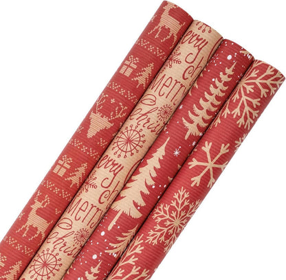 Weihnachtsgeschenkpapier Kraftpapier Rentier Schneeflocke Weihnachtsbaum 4 Rollen