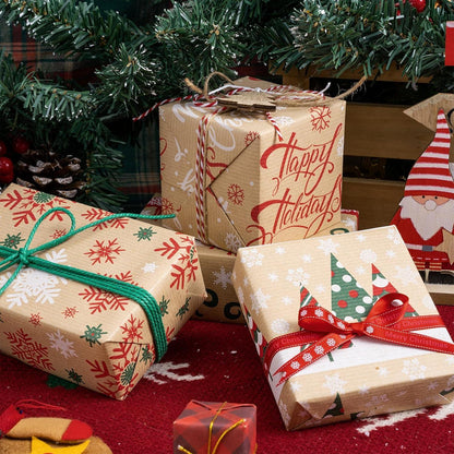 4 Rollen Weihnachts-Geschenkpapier Kraftpapier Schneeflocke Rentier