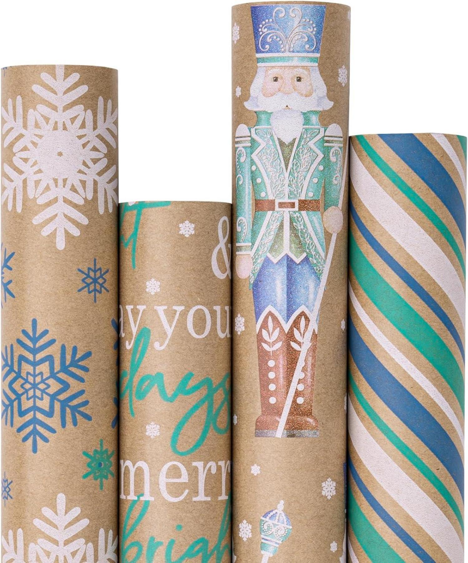 Weihnachts-Geschenkpapier Kraftpapier Nussknacker Schneeflocke