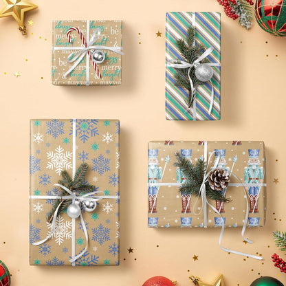 4 Rollen Weihnachts-Geschenkpapier Kraftpapier Nussknacker-Soldat 76