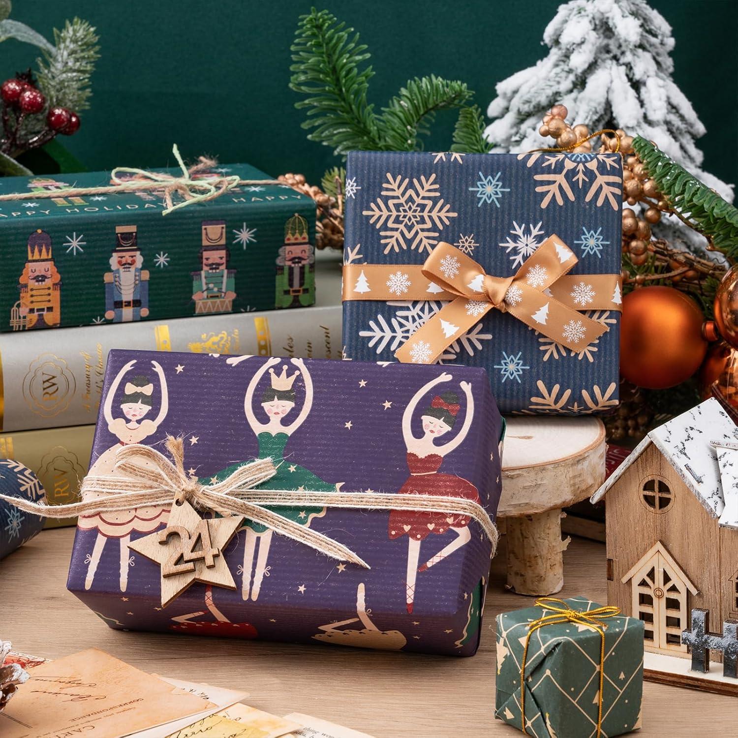 Weihnachts-Geschenkpapierrolle Kraftpapier Nussknacker Ballettmädchen Schneeflocken
