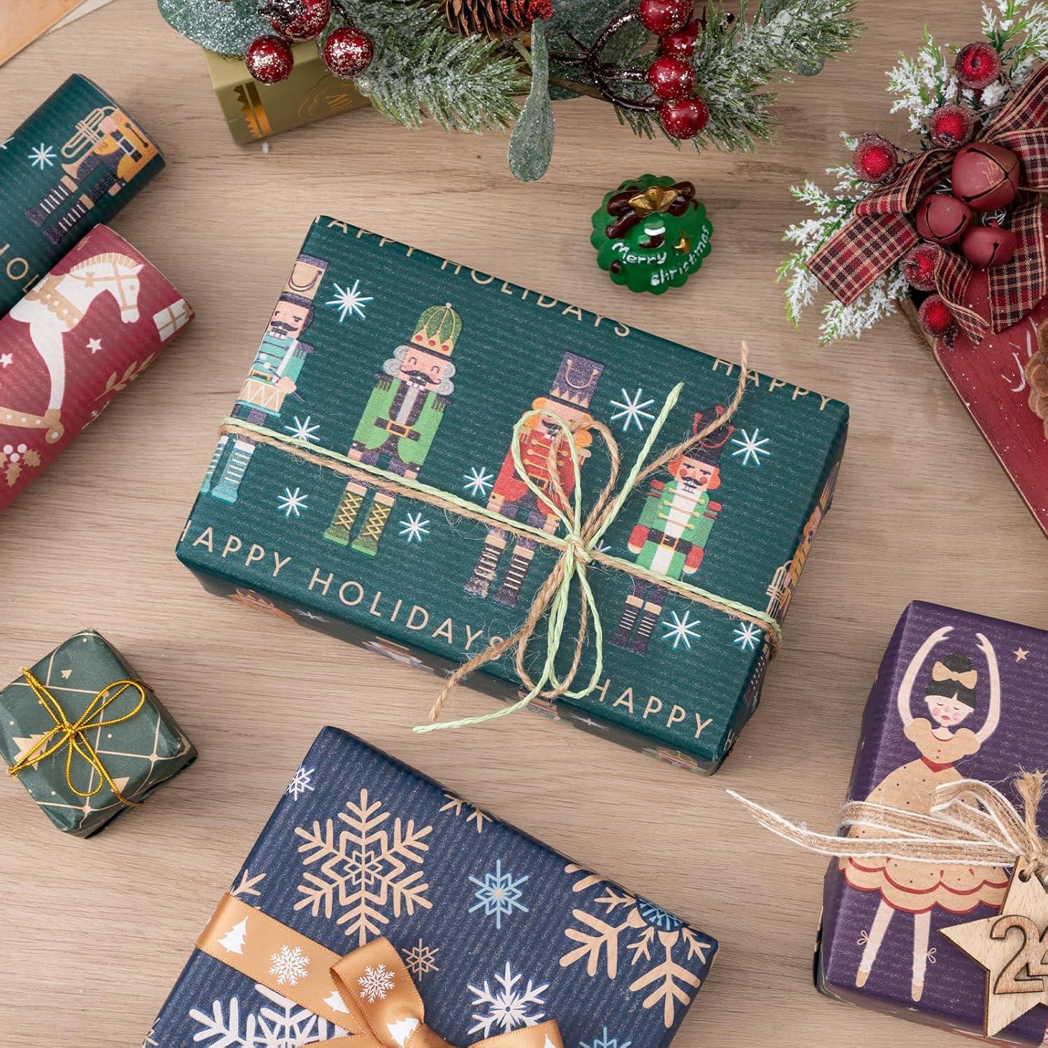 Weihnachts-Geschenkpapierrolle Kraftpapier Nussknacker 43,2x3m - 4 Rollen