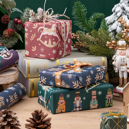 4er Set Weihnachts-Geschenkpapierrolle Kraftpapier 43,2cm x 3m