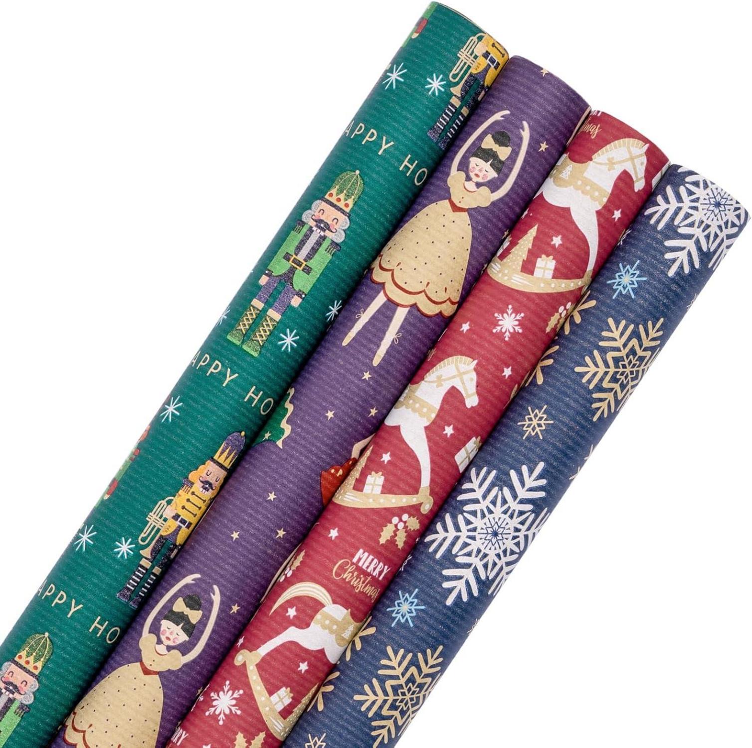 Weihnachts-Geschenkpapierrolle Kraftpapier Nussknacker Ballettmädchen Schneeflocken