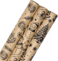 Weihnachts-Geschenkpapierrolle Kraftpapier Schwarzer Baum Tannenzapfen