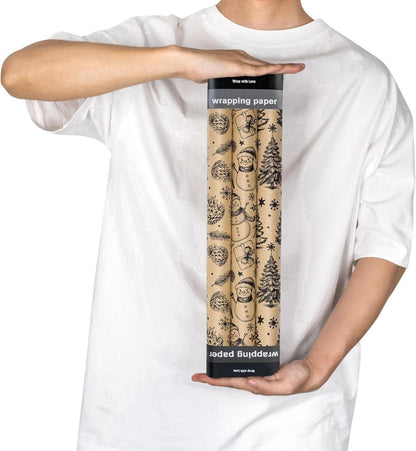 Weihnachts-Geschenkpapierrolle Kraftpapier Schwarzer Baum Tannenzapfen