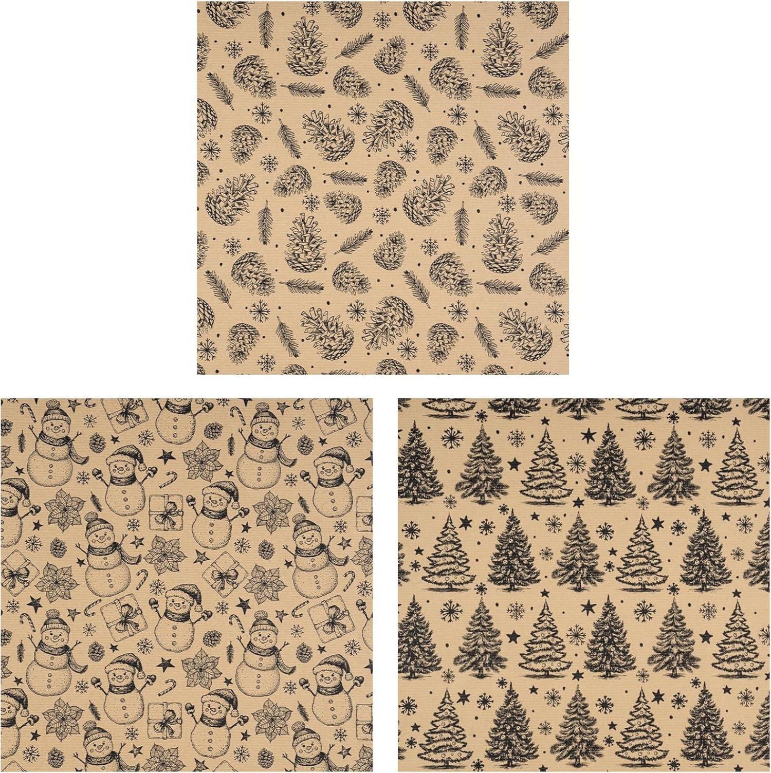Weihnachts-Geschenkpapierrolle Kraftpapier Schwarz Baum 43,2x3m 3 Rollen