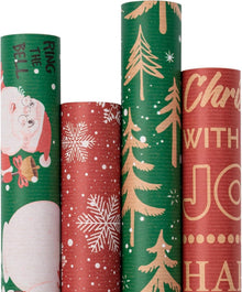 Weihnachts-Geschenkpapier 4 Rollen Kraftpapier Weihnachtsdesign 76cm x