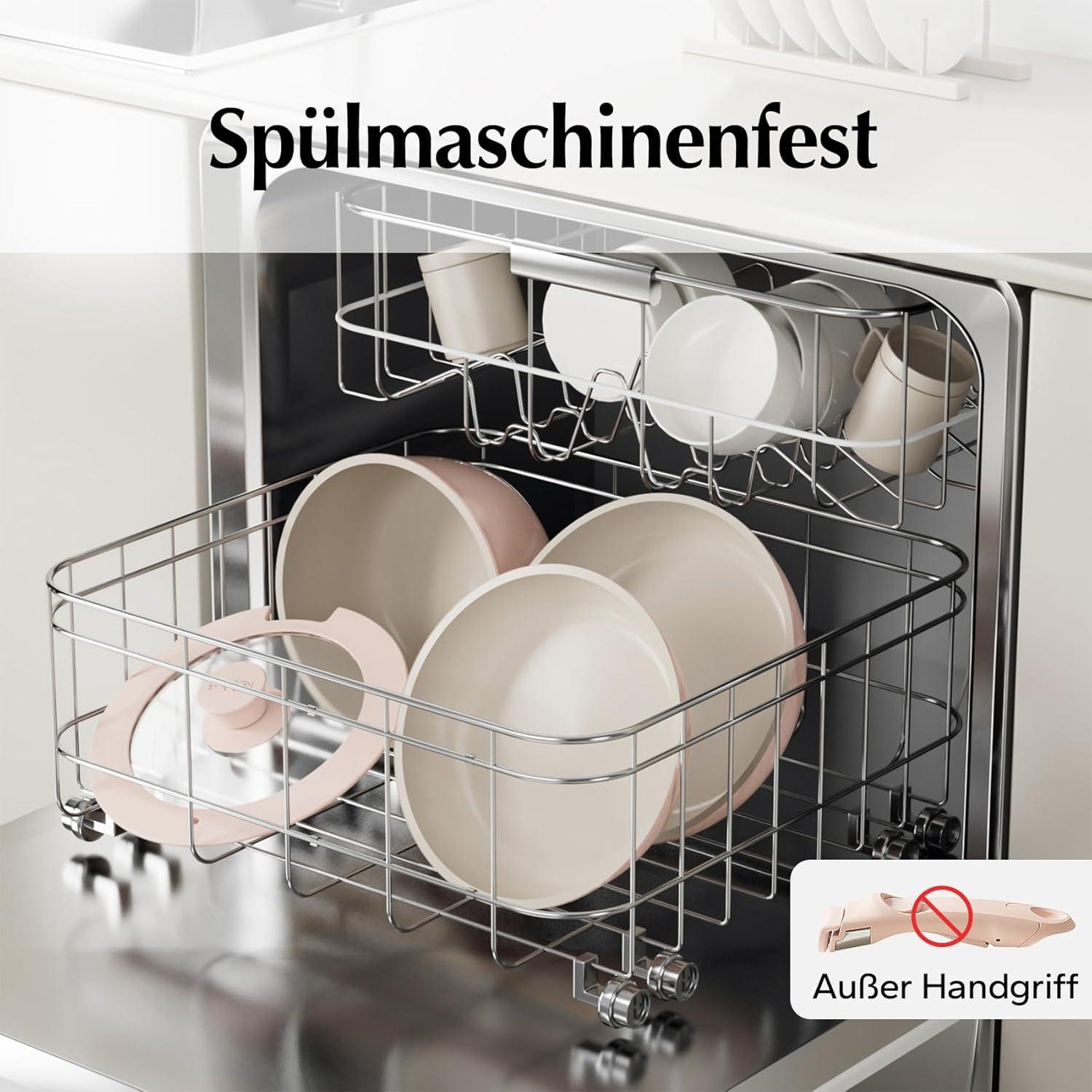 Topfset Pfannenset Keramik abnehmbaren Griff Platzsparend Rosa