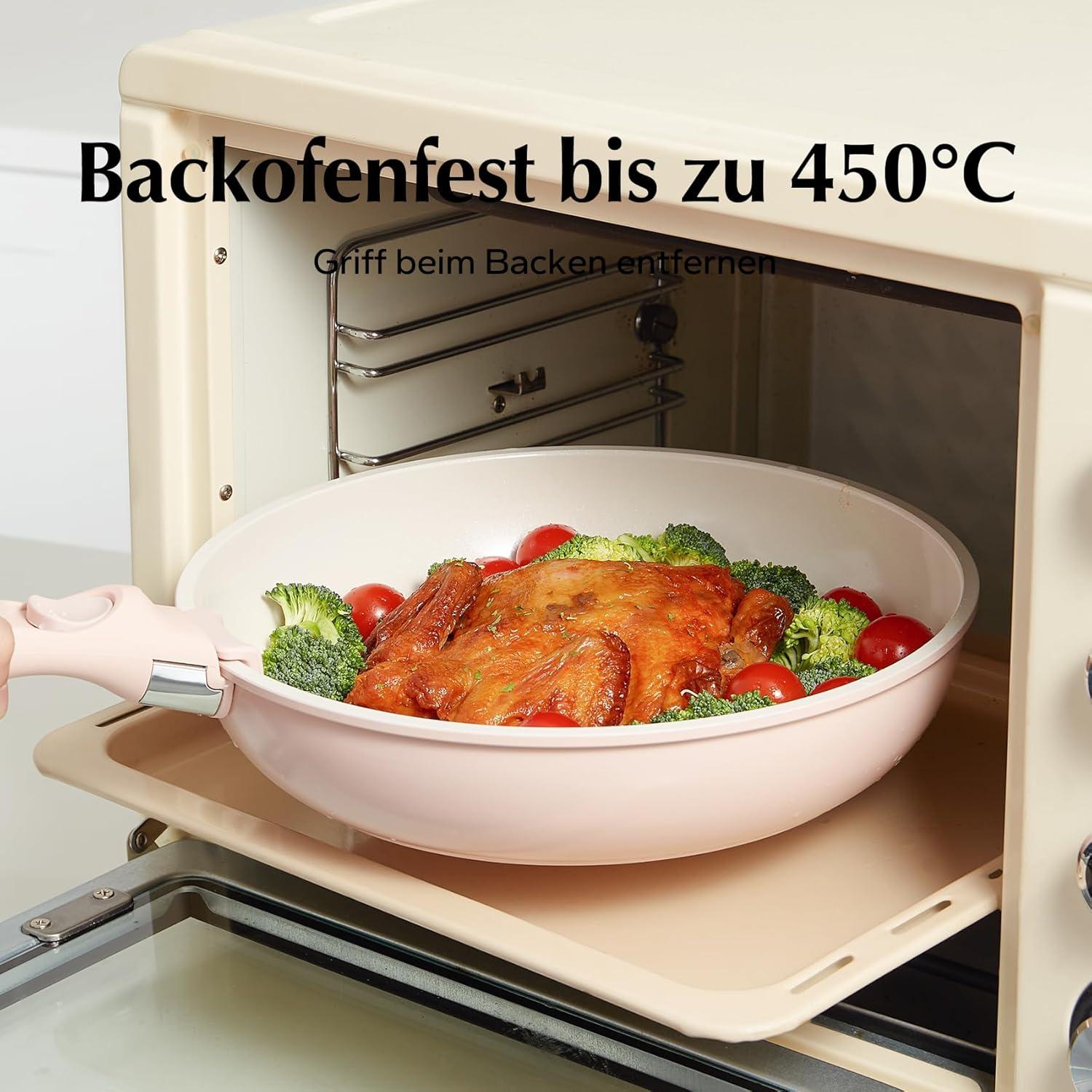 Redchef 5-teiliges Keramik Topfset Pfannenset Rosa-abnehmbare Griffe