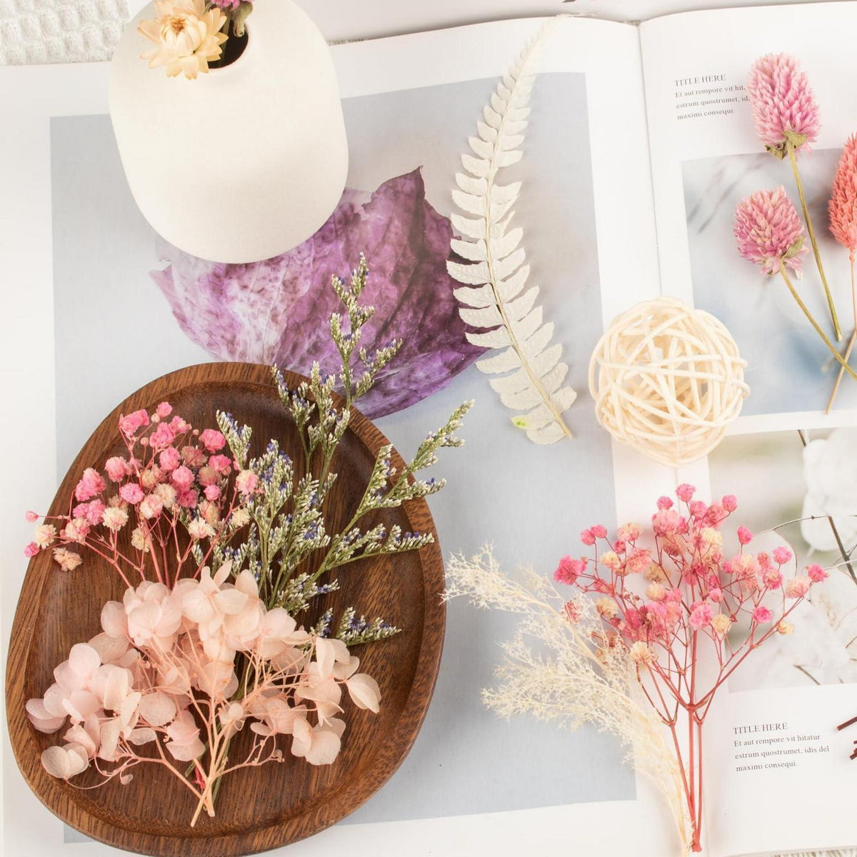 Getrocknete Blumen Set für DIY Heimdeko & Basteln (Rosa)