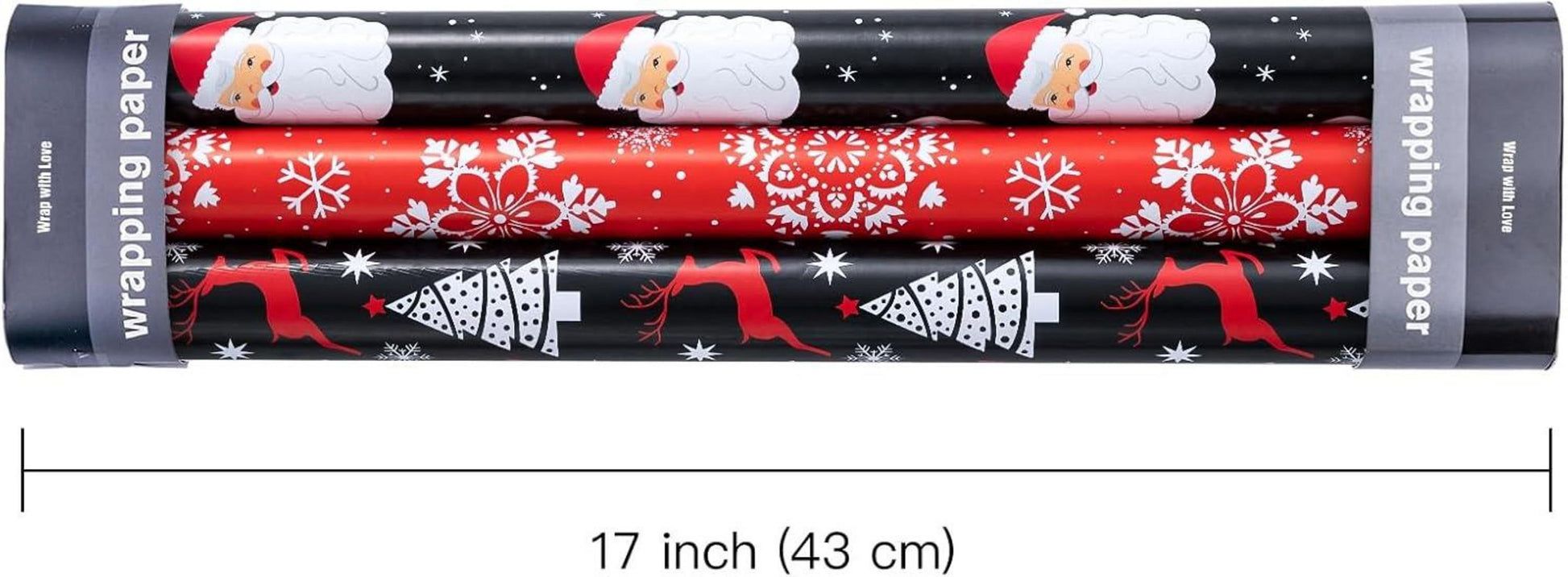 Weihnachts-Geschenkpapierrolle Mini-Rolle 3 Rollen 43,2 cm x